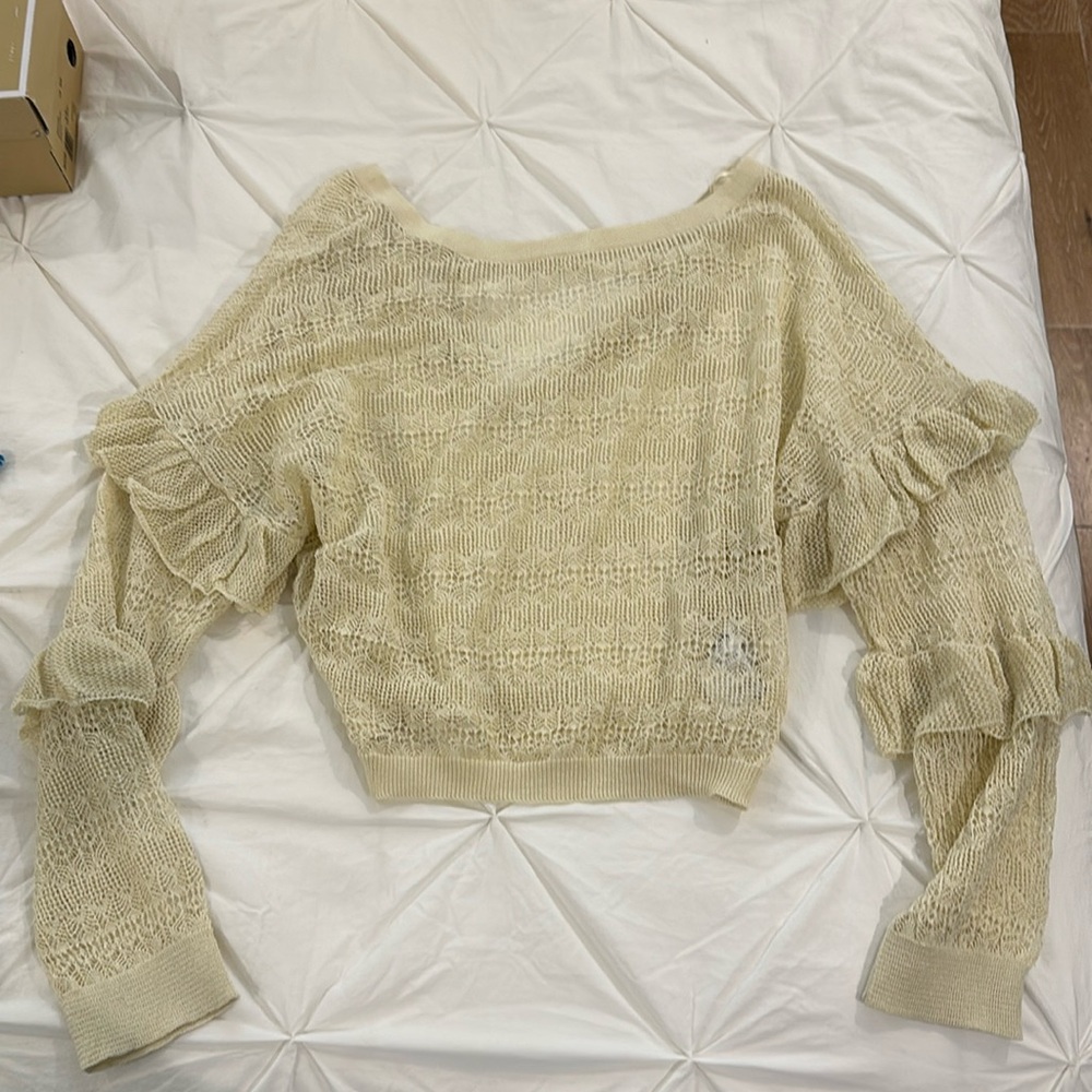 Anthropologie Cream Ruffled Sweater